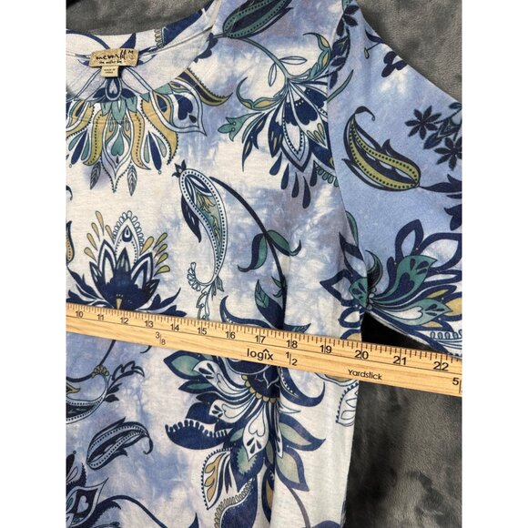 OneWorld Blouse Womens Floral Tunic Top M Blue/White 3/4 Sleeve Boho Print Shirt - Picture 5 of 6